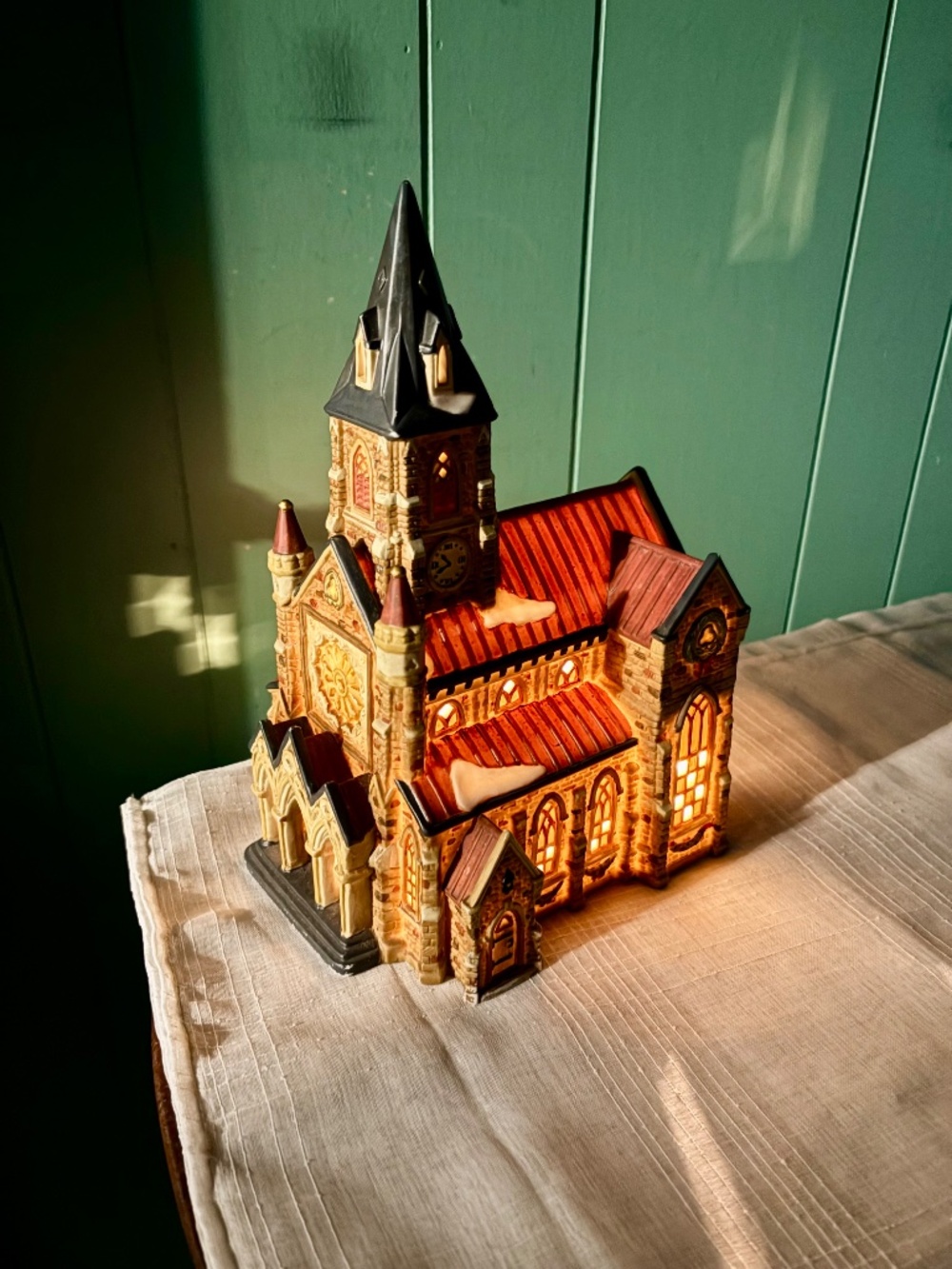 Vintage O'Well China Lighted Christmas Village Church Porcelain Cathedral